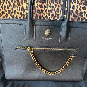KURT GEIGER LONDON TOTE  BROWN BLACK Textured Leather